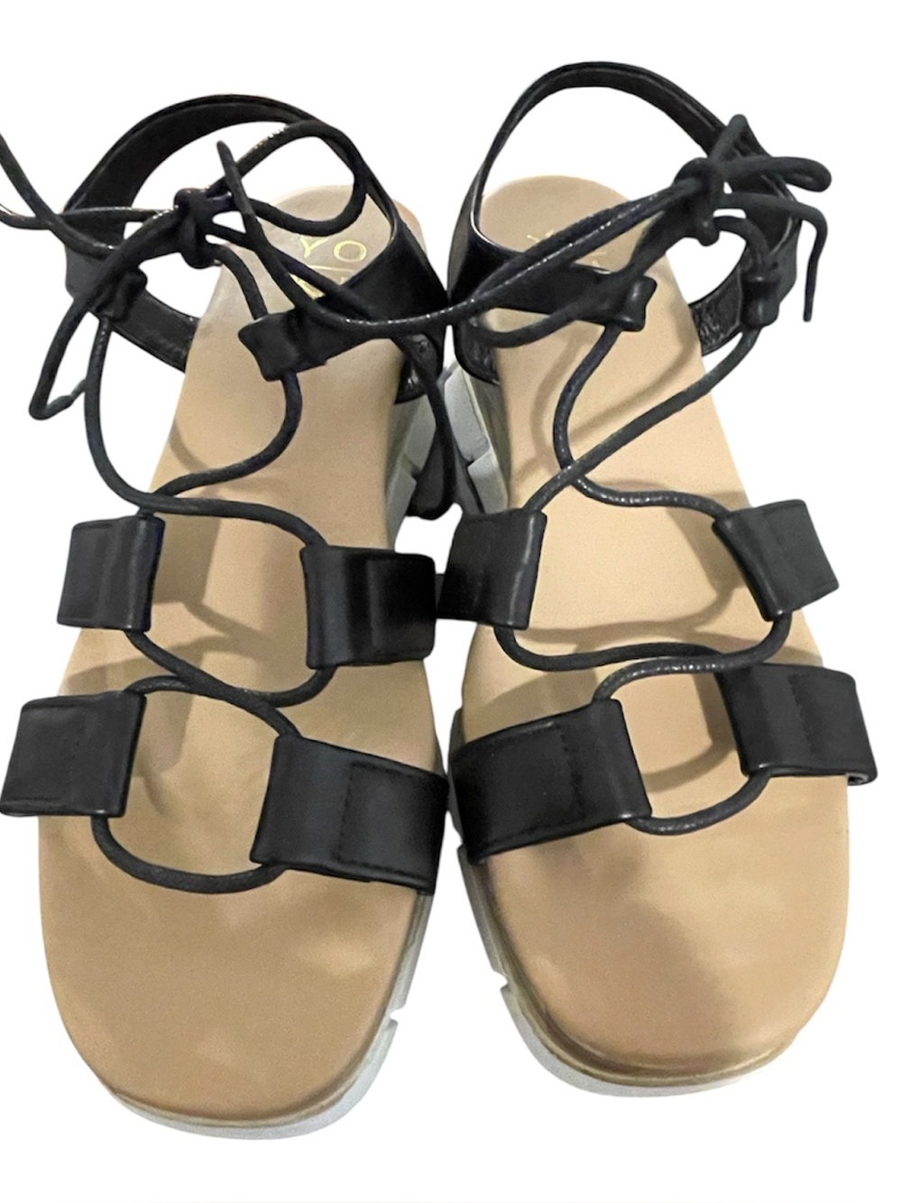 Women’s Black Strap Sandals with White Soles Tan NWOT Size  8 1/2